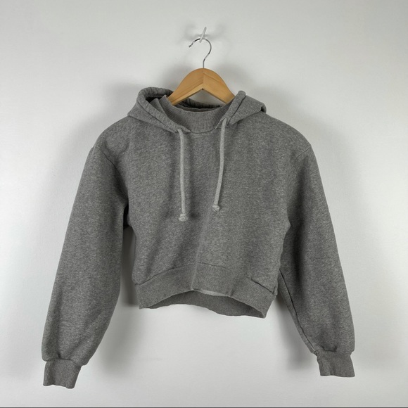 ✨3/$25✨ Zara Hooded Heather Grey Crop Sweatshirt